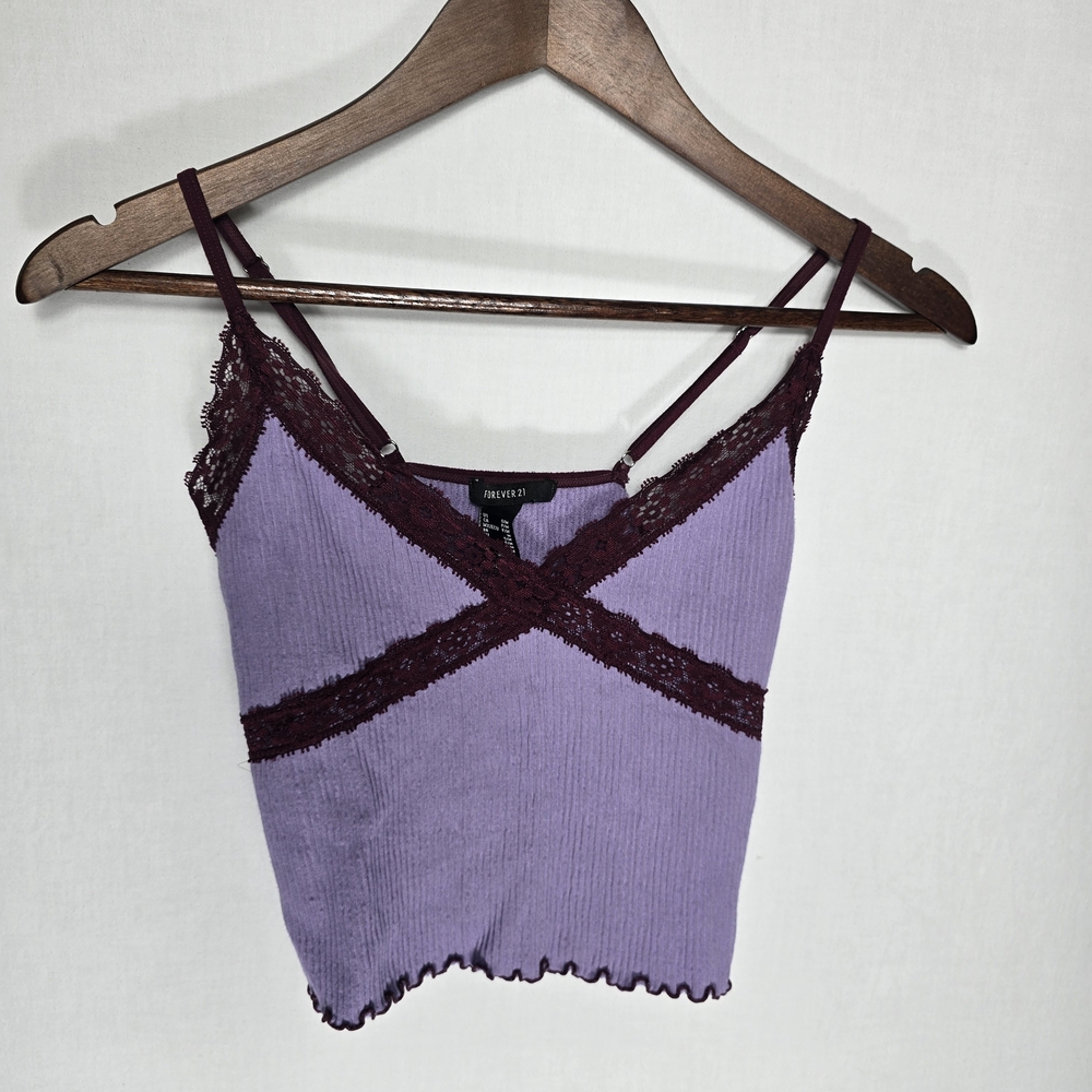 Forever 21 Vintage Y2K Purple Lace Trim Camisole Top | Petite Medium Lavender
